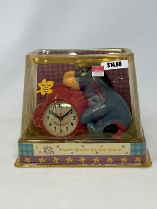 RARE VINTAGE DISNEY WINNIE THE POOH EEYORE QUARTZ MUSICAL ALARM CLOCK NEW IN BOX