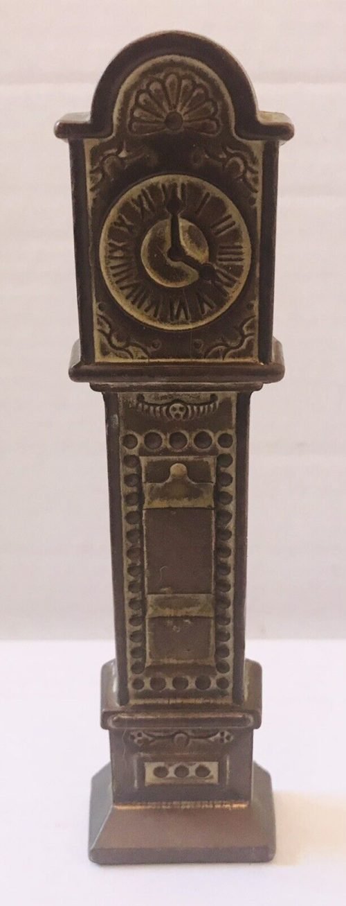 RARE VINTAGE ENGLISH BRASS MINIATURE DOLL HOUSE GRANDFATHER CLOCK 1954