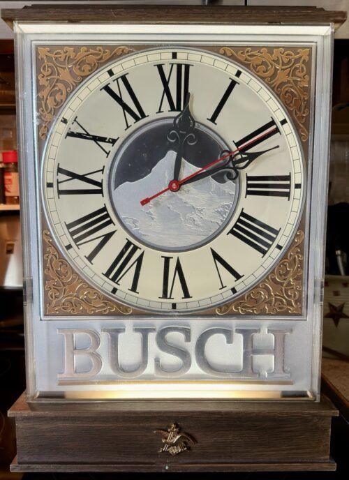 RARE Vintage Everbrite Busch Beer Wall Clock Lighted Electric Bar Man Cave Sign
