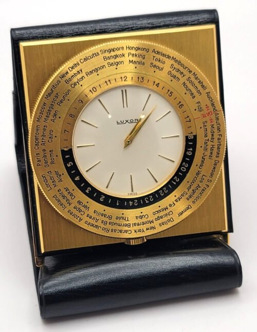 Rare Vintage Luxor Swiss World Time Mechanical Travel Alarm Clock Works