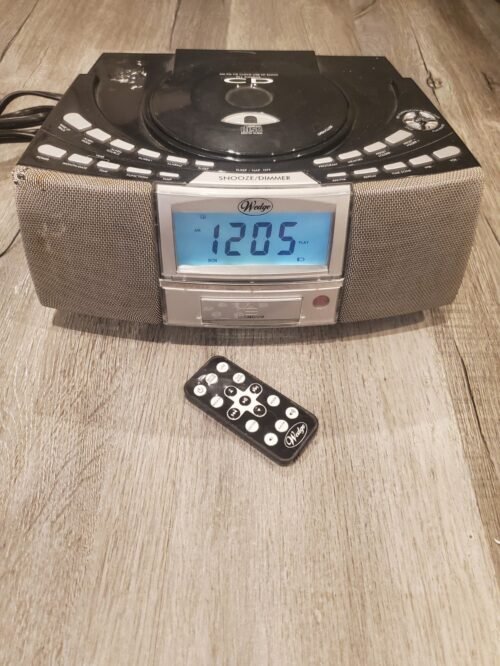 RARE Wedge A4116 CD Player USB SD AM/FM Alarm Clock Radio Box with Remote TESTED