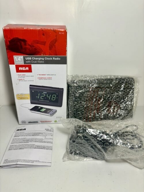 RCA Dual Alarm USB Charging FM Clock Radio( AUX & Battery Backup) Model RC142