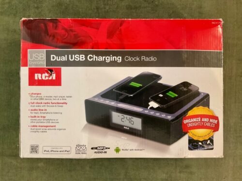 RCA Dual USB Clock Radio Charging Dock WORKS use with Apple iPhone iPad Android