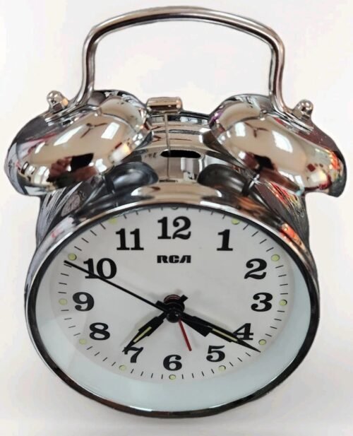 RCA Quartz Silver Alarm Clock Luminated Hands Twin Bells Large Display RCQA200