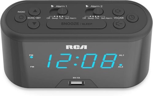 Rca Rc571 Digital Alarm Clock Radio With Large Numbers And Usb Charging, Led Dis