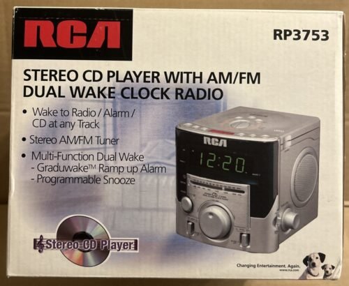 RCA Silver Stereo CD Player With Am/FM Dual Wake Clock Radio RP3753 New