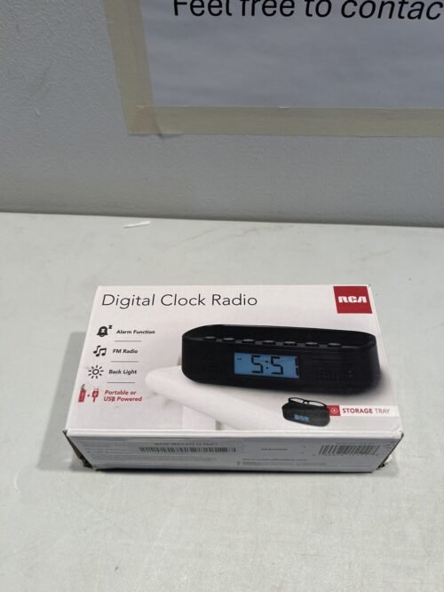 RCD5V Digital Radio Alarm Clock with a USB Charging Cord