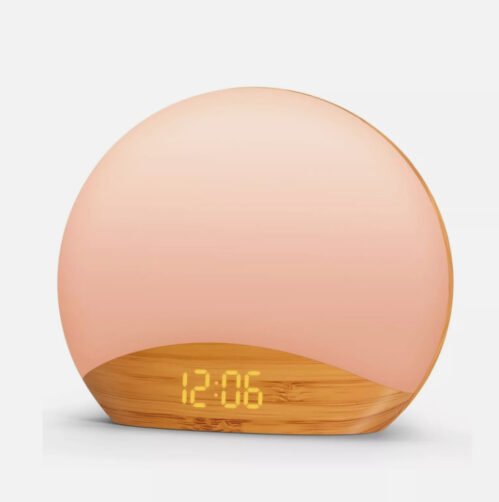 REACHER Wood Grain Sunrise Alarm Clock and Sound Machine Nightlight, Digital Dim