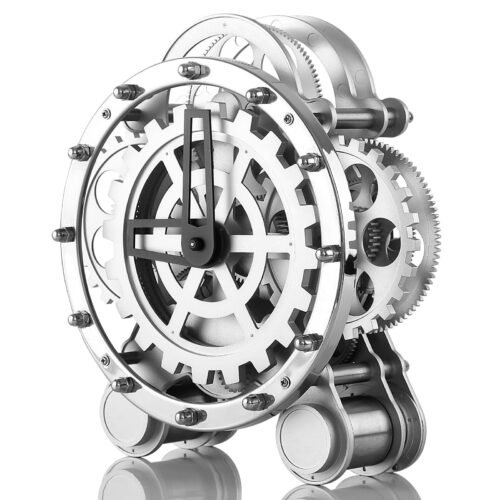 Real Moving Gear Desk Clock - Vintage Industrial Mechanical Table Clock, 10.6...