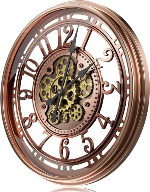 Real Moving Gears Wall Clock for Living Room Decor,Large Modern Metal Clock 21"