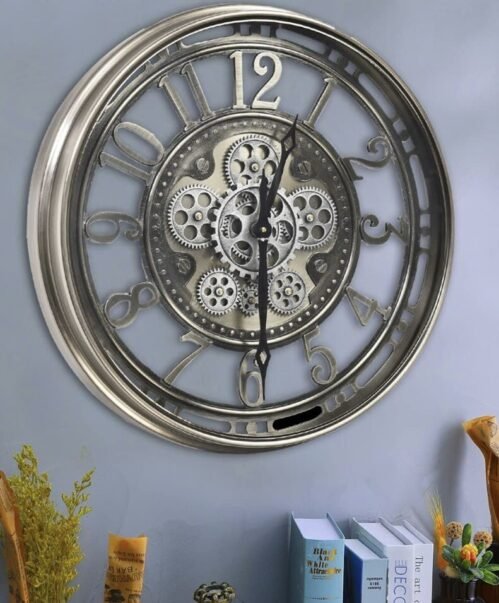 Real Moving Gears Wall Clock Large Modern Metal Clocks 21” Gunmetal Arabic NEW