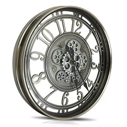 Real Moving Gears Wall Clock Large Modern Metal Clocks 21 Inch Gunmetal Arabic
