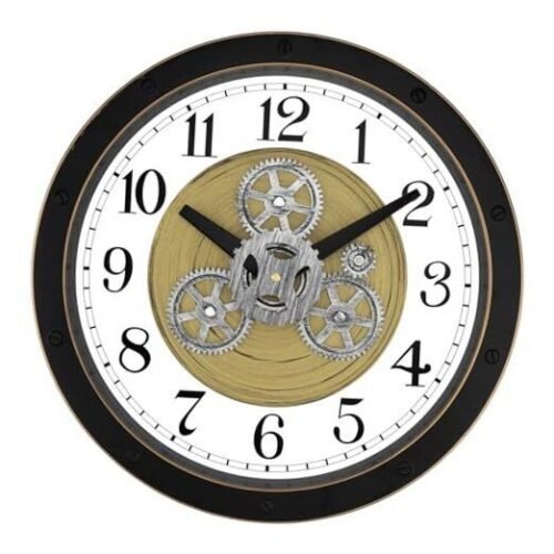 Real Moving Gear Wall Clock, 16 Inch Large Industrial Steampunk Wall Black