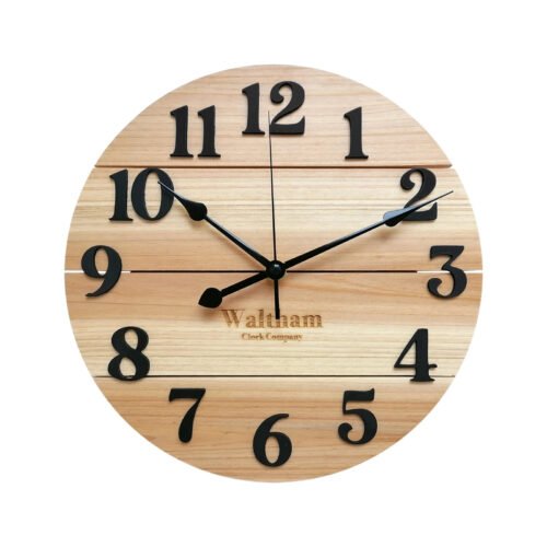 Real Wood Wall Clock, 12” Analog Clock, Battery Operated, Natural Finish