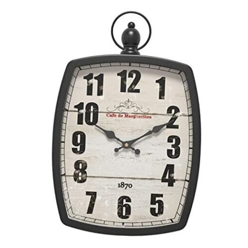 Rectangle Retro Large Wall Clock, Old-Fashioned Vintage Design Antique Black