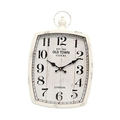 Rectangle Retro Large Wall Clock, Old-Fashioned Vintage Design Antique White