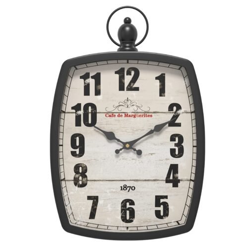 Rectangle Retro Large Wall Clock, Old-Fashioned Vintage Design, Black Antique...