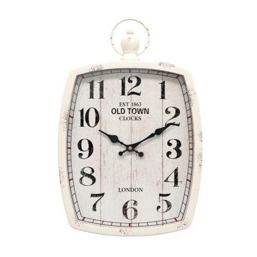 Rectangle Retro Large Wall Clock, Old-Fashioned Vintage Design, White Antique...