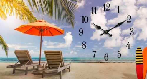 Rectangular Glass Wall Clock Beach Drink 12" x 7.5"