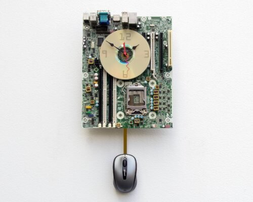 Recycled Computer Motherboard Pendulum wall clock, Quartz, time, upcycle, PC,