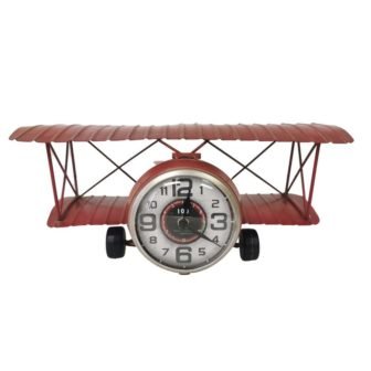 Red Airplane Metal Table Clock