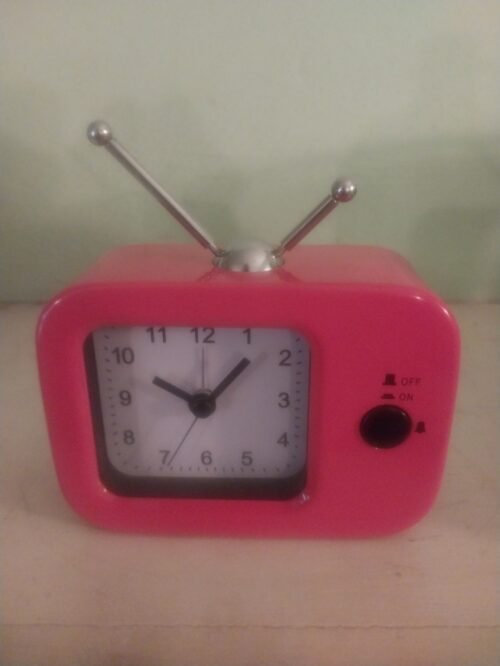 Red analog alarm clock -TV style with antennae