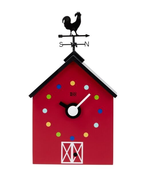 Red Barn Small, Farmhouse Clock with 12 Animal Sounds, a Rooster and a Rotati...