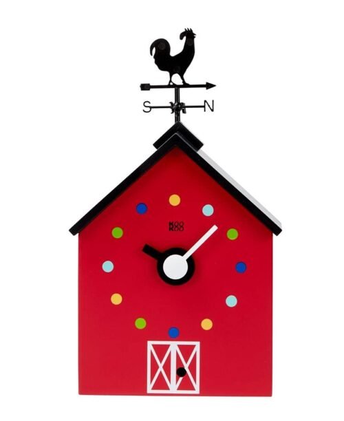 Red Barn Small, Farmhouse Clock with 12 Animal Sounds, a Rooster and a Rotati...