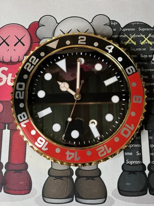 Red & Black Gold Trim Wall Clock 13” – Luxury Bezel Design – Modern Quartz Decor