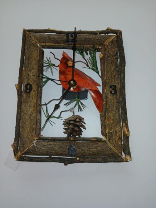 Red Cardinal Wall Clock Wood Frame Metal Bird Unique Previous Clock Bird Lovers