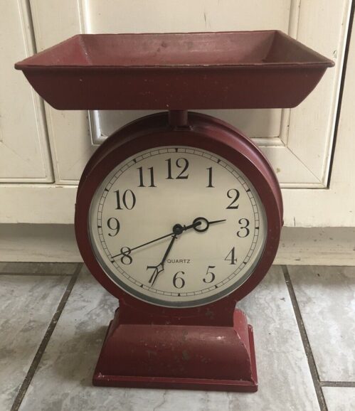 Red Distressed Farmhouse Faux Kitchen Scale Clock