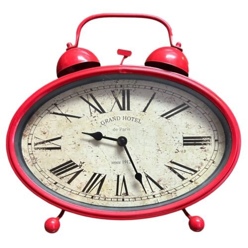 Red Metal CLOCK Mantle Desk Shelf Retro Vintage Rustic Grand Hotel Paris WORKING