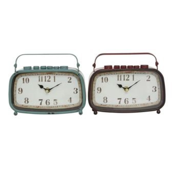 Red Metal Country Cottage Analog Tabletop Clock (Set of 2)