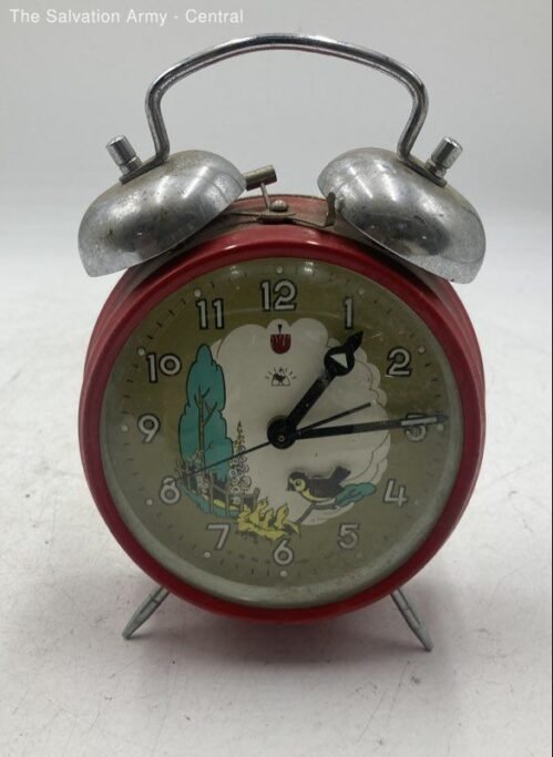 Red Metal Round Animated Moving Bird Wind Up Analog Alarm Clock