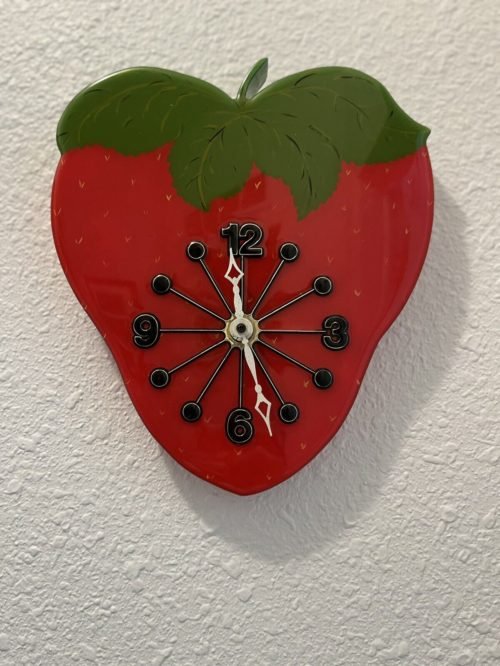 Red Strawberry Novelty Wall Clock Works! 10.5 X 9” Fruit Summer Heavy Hand Made