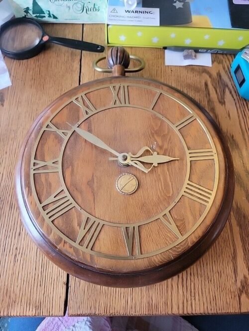 REDUCED! Wooden Pocket Watch Wall Clock With Brass Numerals & Hands - Battery