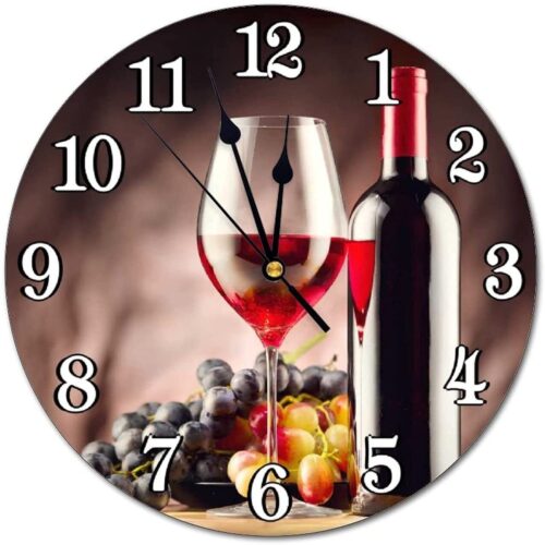 Red Wine with Ripe Grapes Wall Clock Battery Operated Silent Round Clock Wall