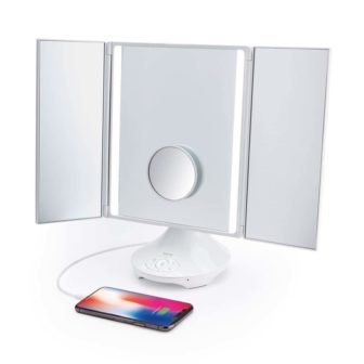 Reflect 5.48 in. x 12.25 in. Rectangular Tabletop White Vanity Speaker with...
