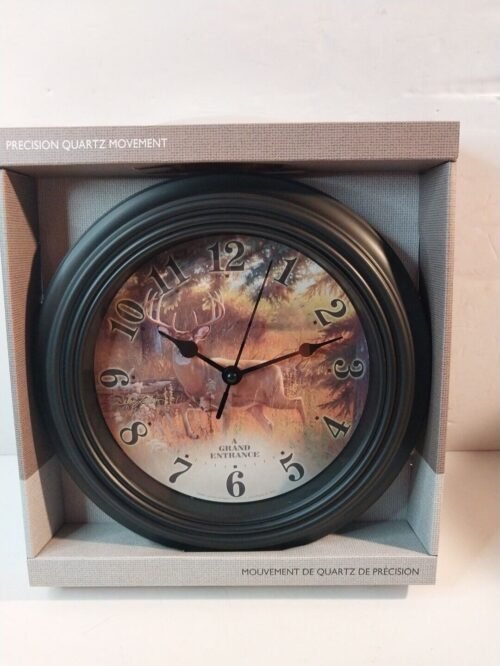 Reflective Art 10' Wall Clock Deer "Grand Entrance" Wildlife Indoor NEW Boxed