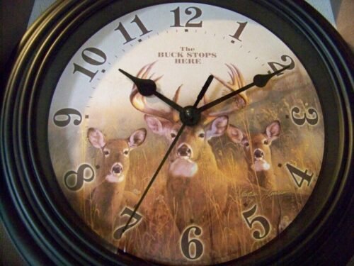 Reflective Art Wall Clocks 'The Buck Stops Here' Deer Wildlife Indoor 10"
