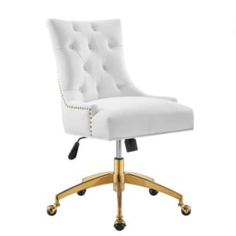 Regent Tufted White Performance Velvet Seat Office Chair with Polished Gold Metal...