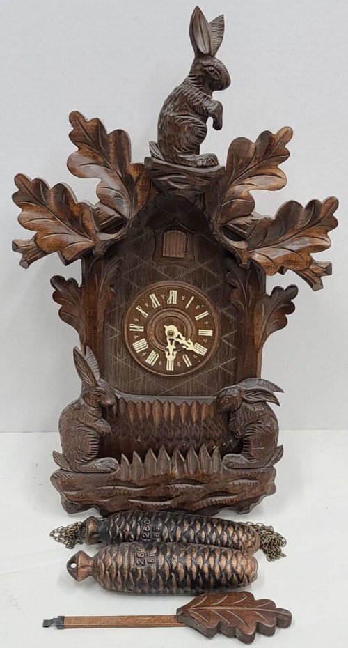 Regula Black Forest Germany Wood Cuckoo Clock Rabbits W/ Weights