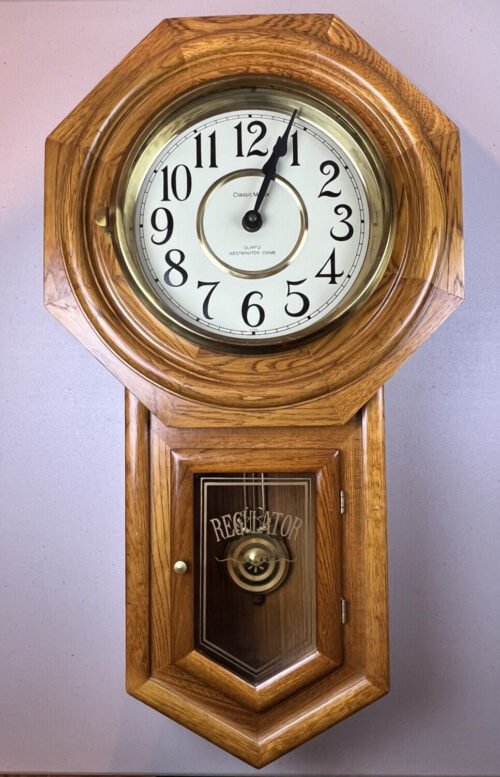 Regulator Classic Manor Wall Clock Westminster Chime Quartz 23”x12.5” VTG
