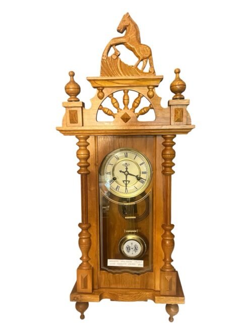 Regulator Wall Clock W/ Horse Western Walnut Wood Pendulum Chimes Vtg