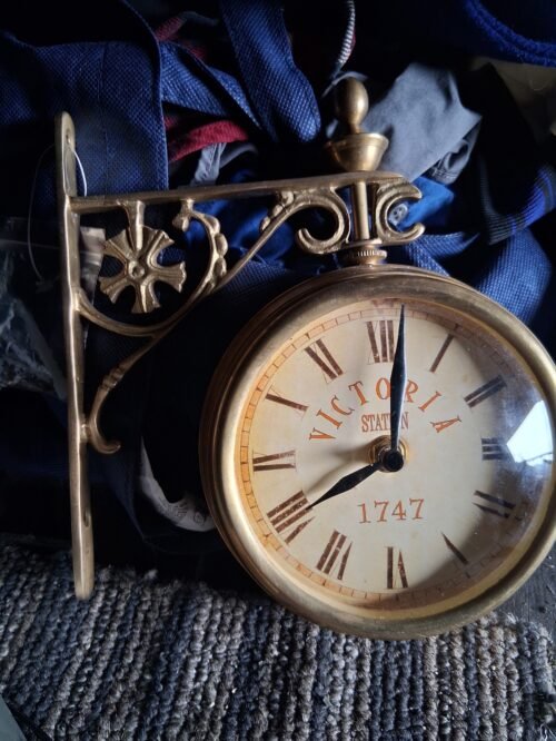 Repro Brass Victoria Train Station Clock 8'' Hanging Anglophile Working Gallery
