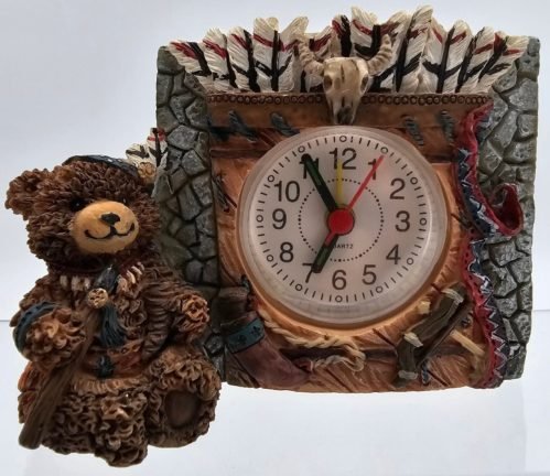Resin Bear Clock Midwestern Design with Alarm Battery Powered 3.5"x4.5"