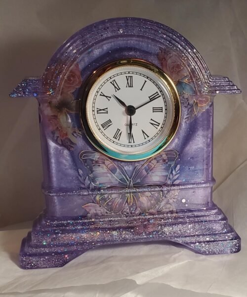 Resin Handmade Purple Butterfly Clock