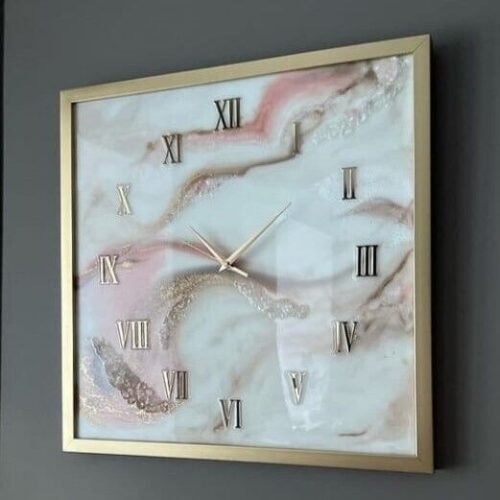 Resin Wall Clock for Home Decor Pink and White Abstract modern design