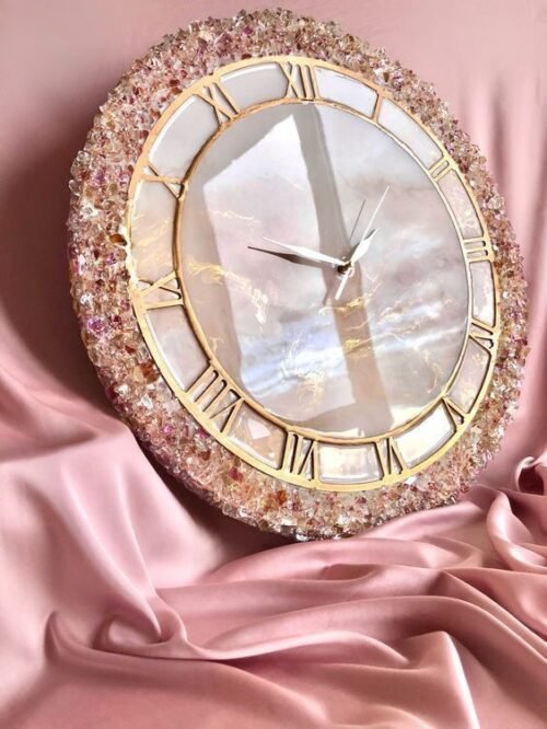 Resin Wall Clock for Home Decor Pink Geode modern design