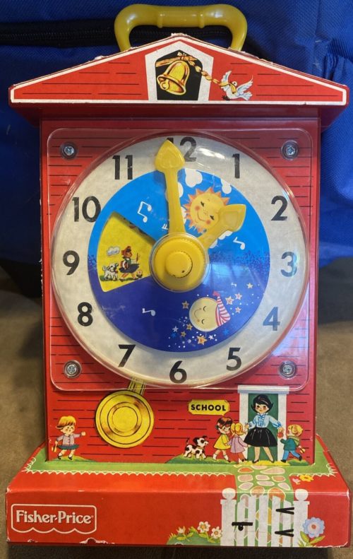 RETRO 2009 FISHER PRICE MUSIC BOX TEACHING CLOCK MODERN REISSUE OF CLASSIC 1968